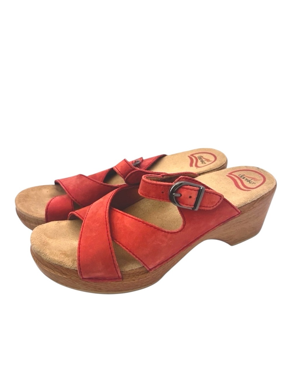 Dansko Sela Clog Strappy Sandals Women 39 EUR 8.5 US Red Nubuck Leather Heel